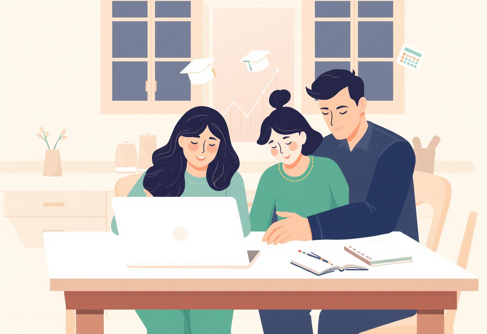 Family reviewing college savings
